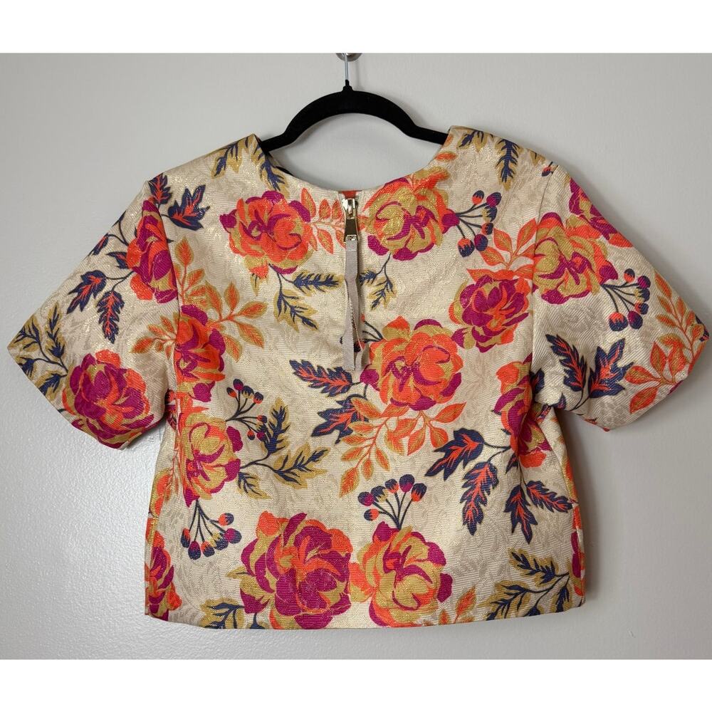 Le Superbe Top 0 Super Rose Orange Pink Gold Floral Fall Cropped Twee Casual - Picture 3 of 9